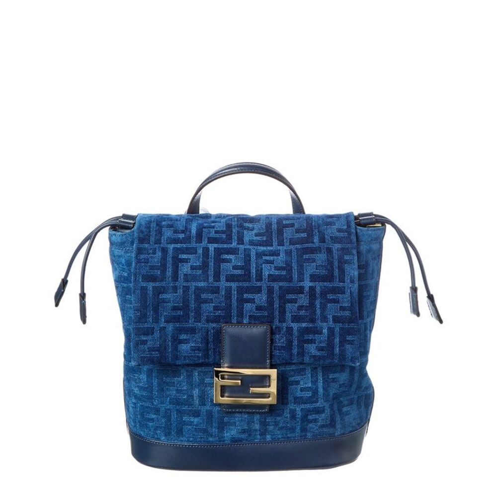 Fendi Ff Flocked Denim & Leather Backpack, Blue